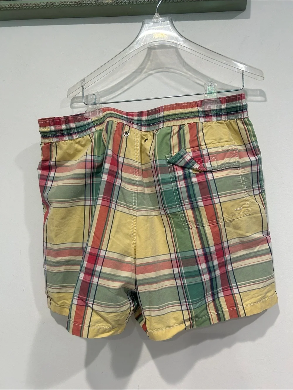 Vintage 90s polo Ralph Lauren Multi-Color Plaid Drawstring swim Shorts men’s L